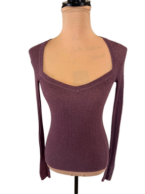 Moda International Plum Ribbed Long Sleeve Scoop Neck Top